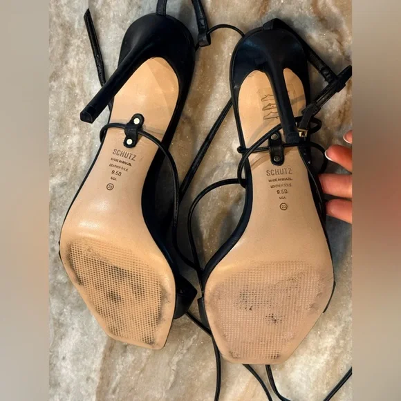 Women’s SCHUTZ Vikki black leather ankle tie heels- Size 9.5 - Picture 5 of 6